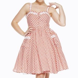 Lindy Bop Retro Orange Gingham Picnic Dress